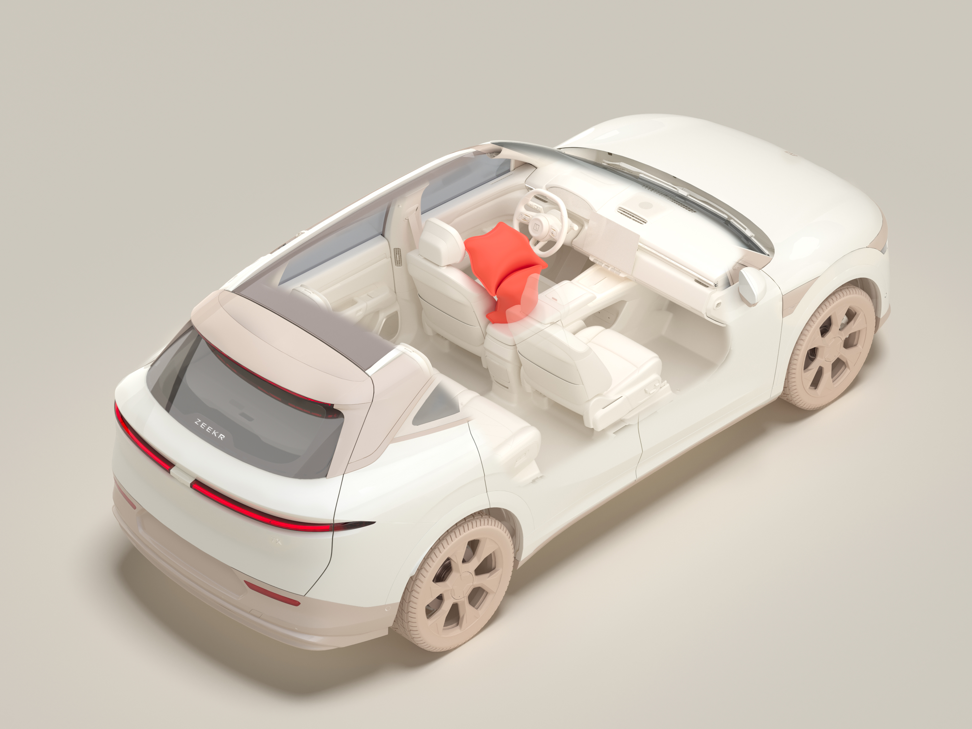 Rückseiten-Airbag im inneren unteren Teil des Rückenlehnenrahmens des Fahrersitzes