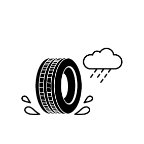 EU-Reifenlabel-Symbol für Nasshaftung: Reifen unter einer Regenwolke