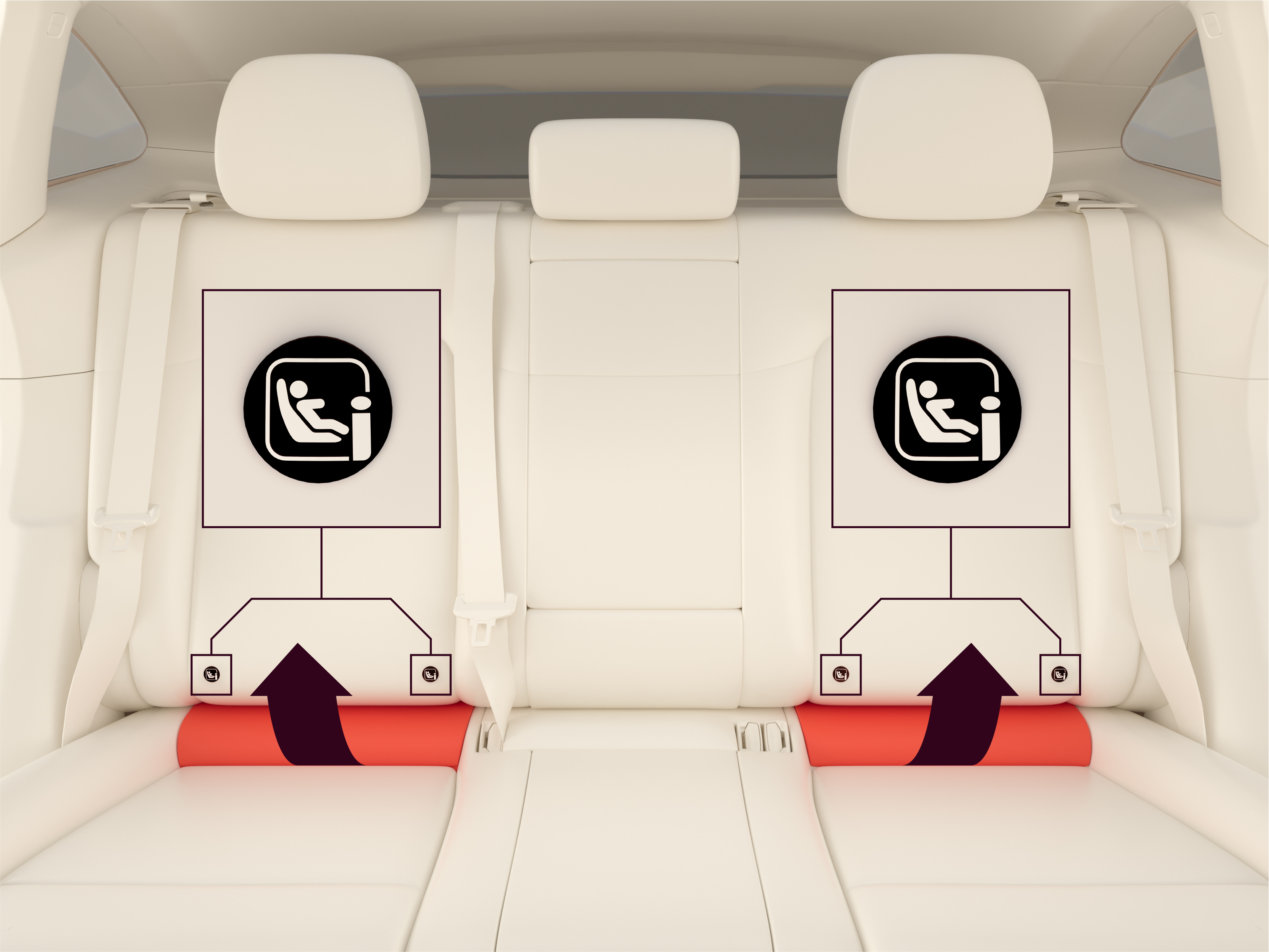 Untere ISOFIX/i-Size-Verankerung an einem äußeren Rücksitz