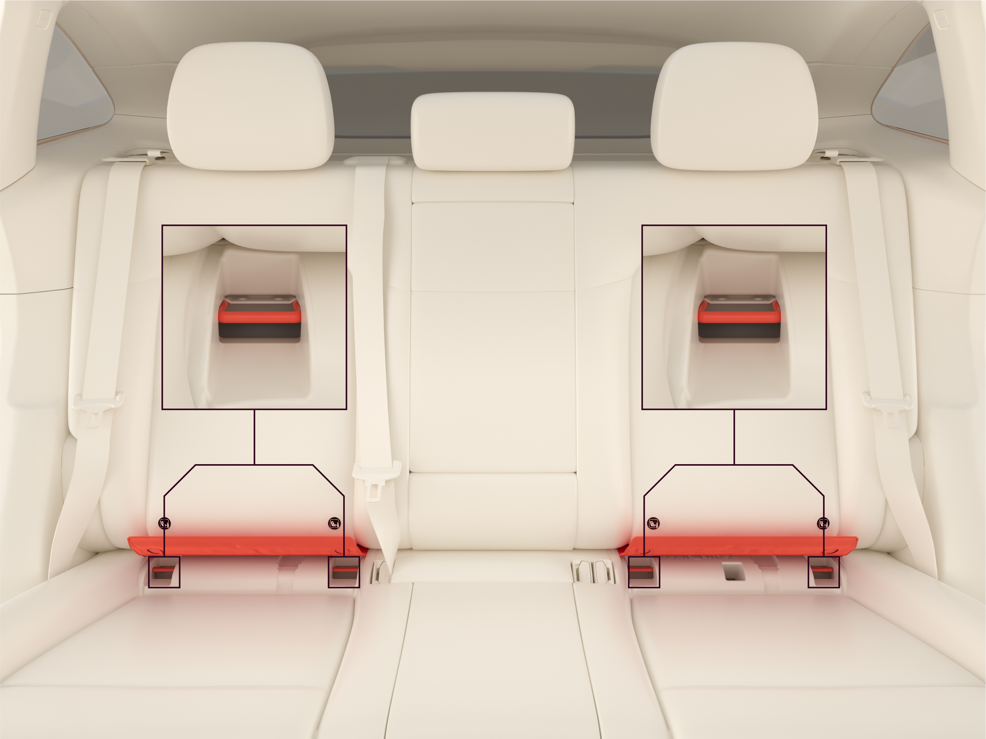 ISOFIX-Symbol und Verankerung am äußeren Rücksitz